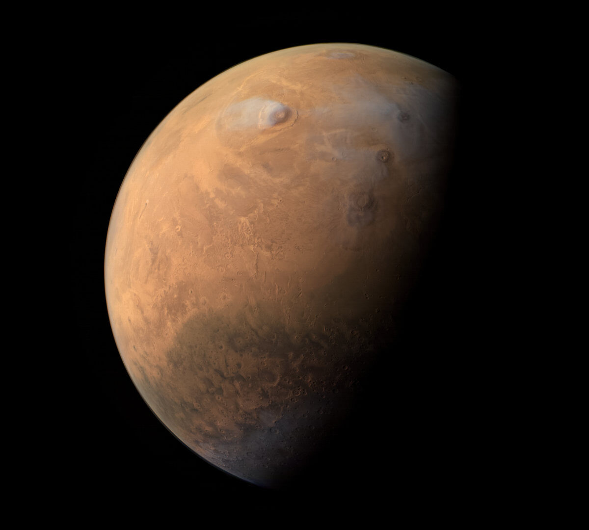 Mars en août 2021. // Source : CU/LASP EMM/EXI ITF/Kevin M. Gill (image recadrée)