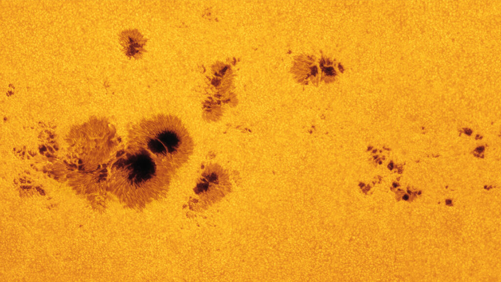 Un groupe de taches solaires. // Source : Flickr/CC/Nasa, Alan Friedman (photo recadrée)