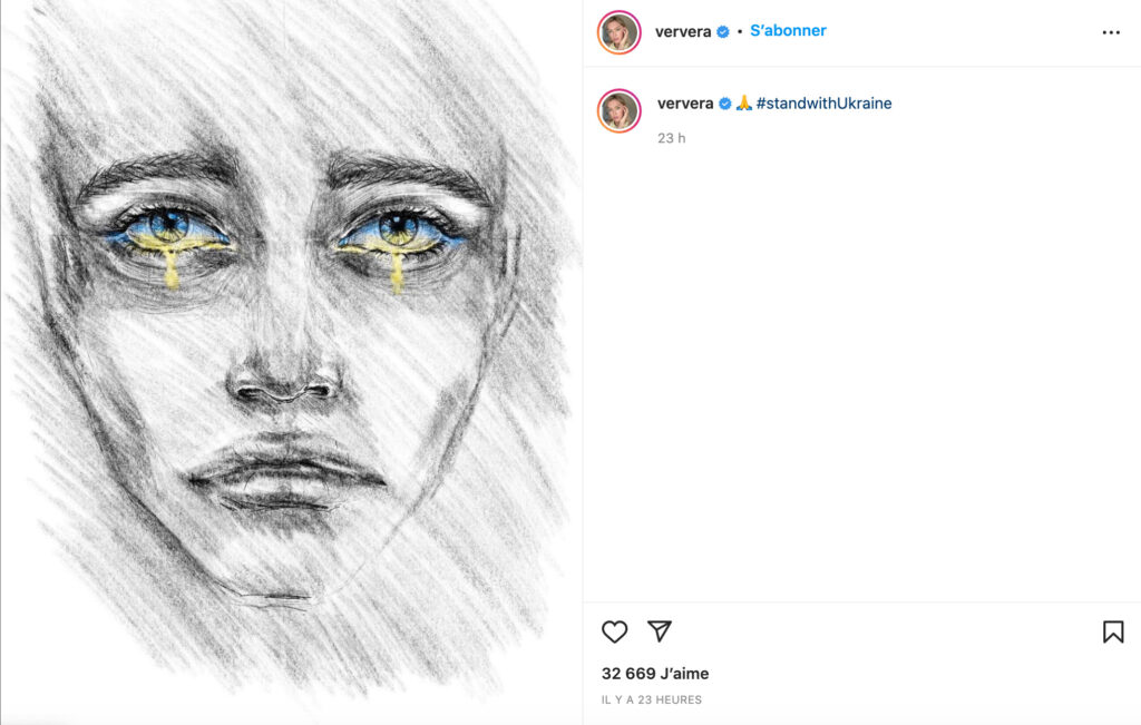 La chanteuse Vera Brejneva est l'une des rares star russes à avoir ouvertement pris position pour l'Ukraine sur Instagram // Source : Capture d'écran Numerama