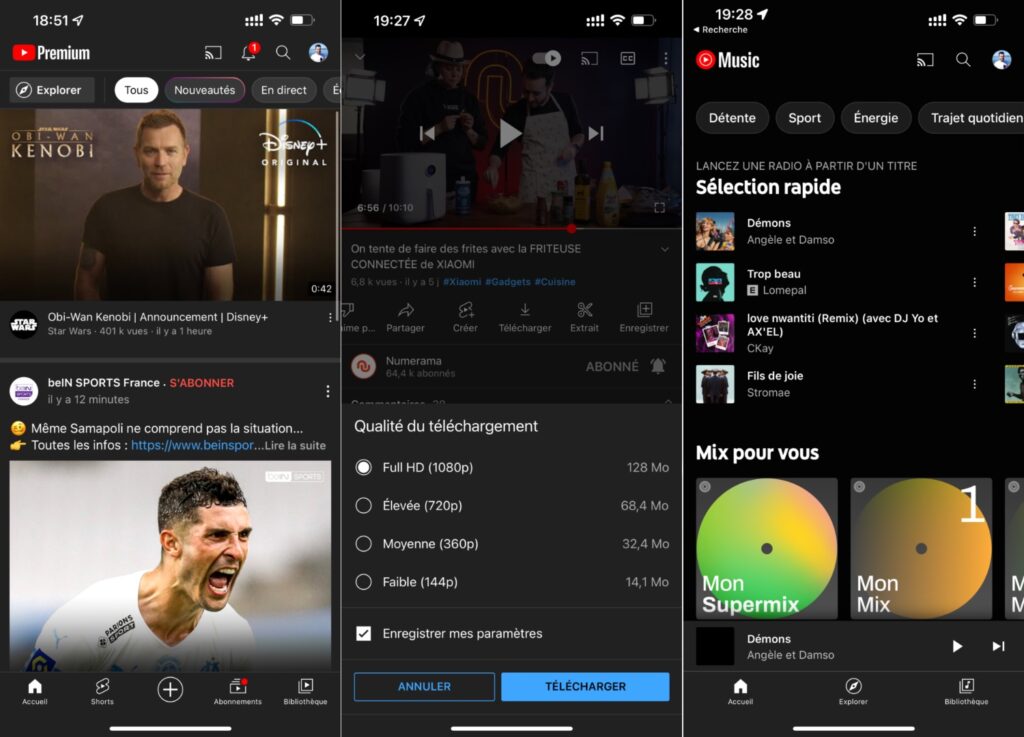 L'interface de YouTube Premium et de YouTube Music, avec la possibilité de télécharger. // Source : Numerama