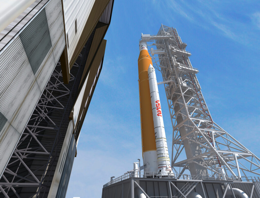 Após várias falhas nos testes, o enorme foguete SLS da NASA retorna à garagem