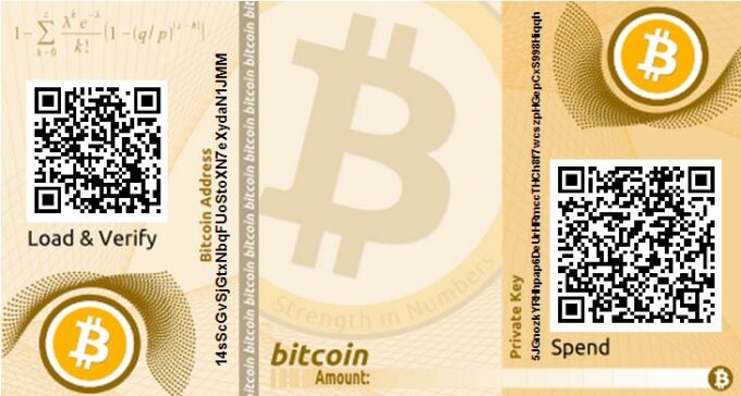 Un paper wallet peut se présenter sous cette forme. // Source : Wikimedia Commons Un paper wallet peut se présenter sous cette forme. // Source : Wikimedia Commons