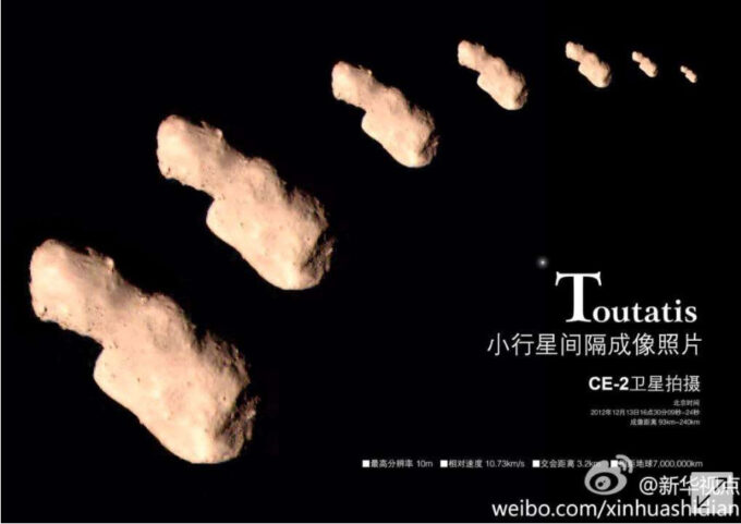 Astéroide Toutatis survolé par la sonde Chang'e 2(Cnsa) // Source : © Cnsa, Clep Astéroide Toutatis survolé par la sonde Chang'e 2(Cnsa) // Source : © Cnsa, Clep