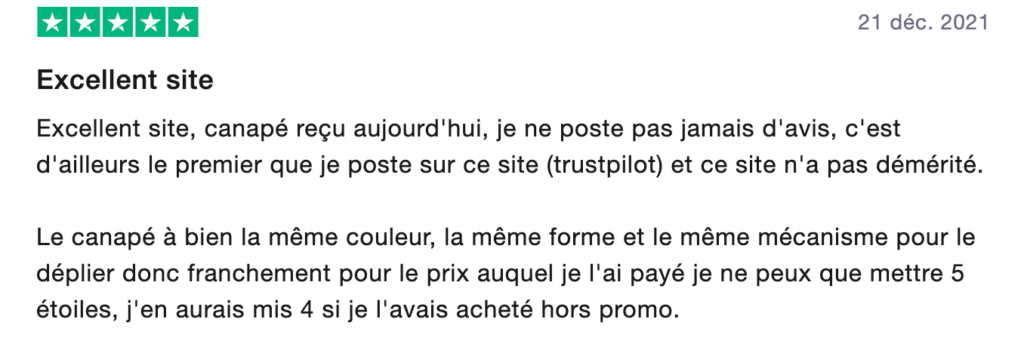 L'un des faux avis sur la page Trustpilot de Vehrnex // Source : Capture d'écran Numerama