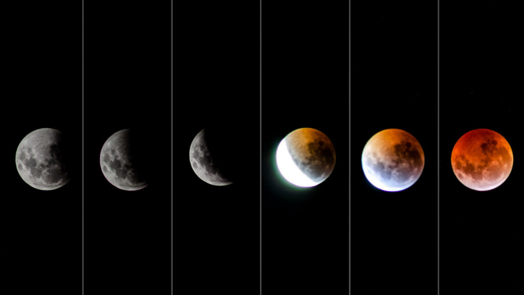 Étapes d'une éclipse lunaire. // Source : Flickr/CC/Diego Chacana (image recadrée)