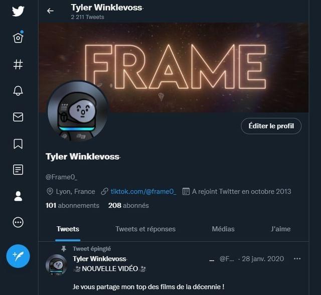 Le nom du compte Twitter de Frame0_ a été modifié par Tyler Winklevoss, un des plus célèbres investisseurs dans les cryptomonnaies. // Source : Frame0_