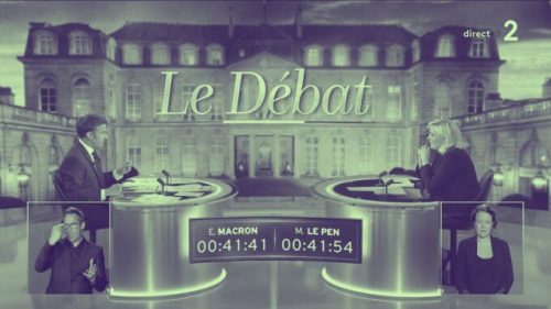 Extrait du débat entre Le Pen et Macron pour le 2nd tour 2022. // Source : France2/TF1