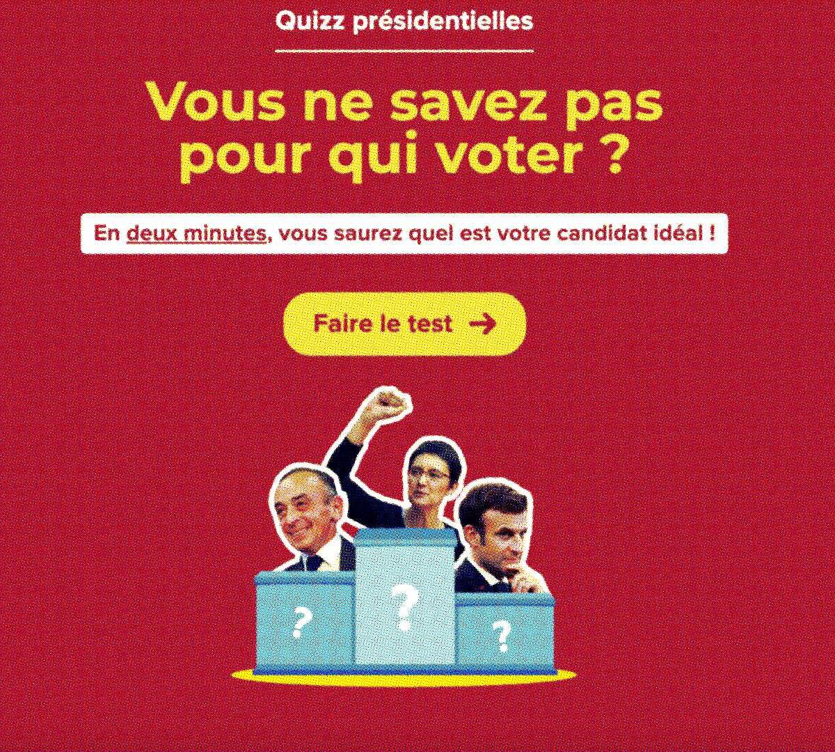 Le site « mon-candidat.fr » parait être neutre, mais il est en fait réalisé par les équipes d'Éric Zemmour // Source : Capture d'écran Numerama