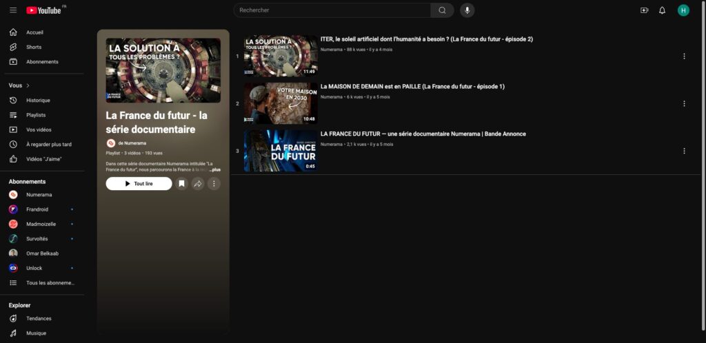 Une page de playlist sur YouTube // Source : Numerama