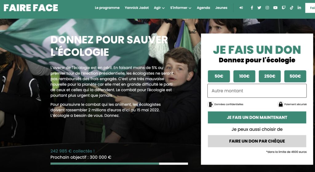 L'ancien site de campagne de Yannick Jadot // Source : jadot2022