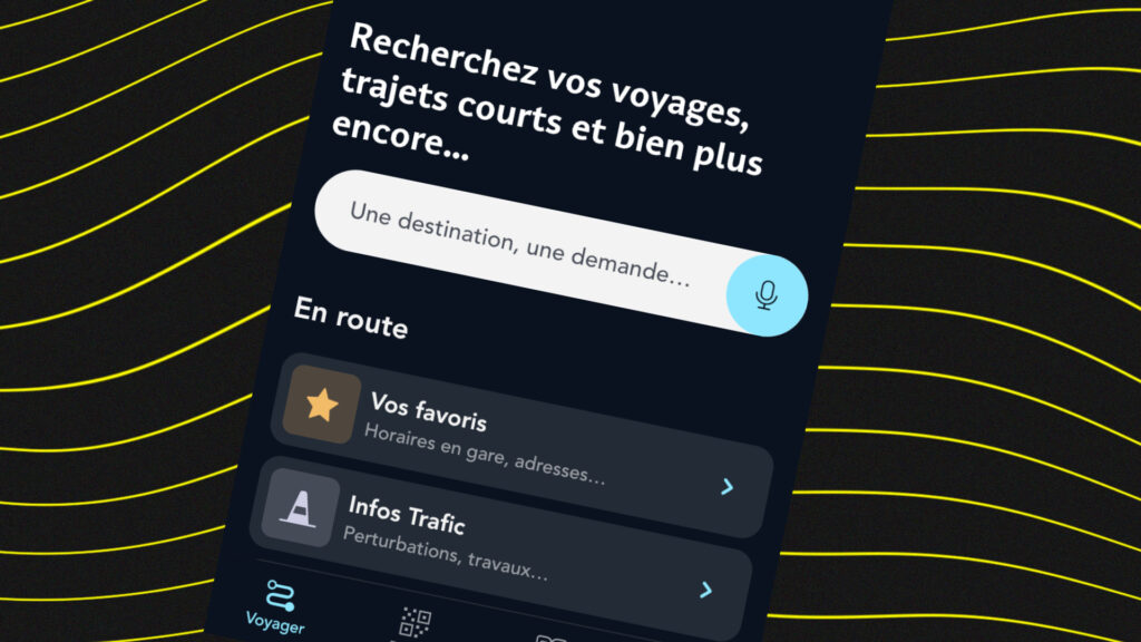 Application SNCF Connect avec le thème sombre. // Source : Capture d'écran SNCF ; Nino Barbey pour Numerama