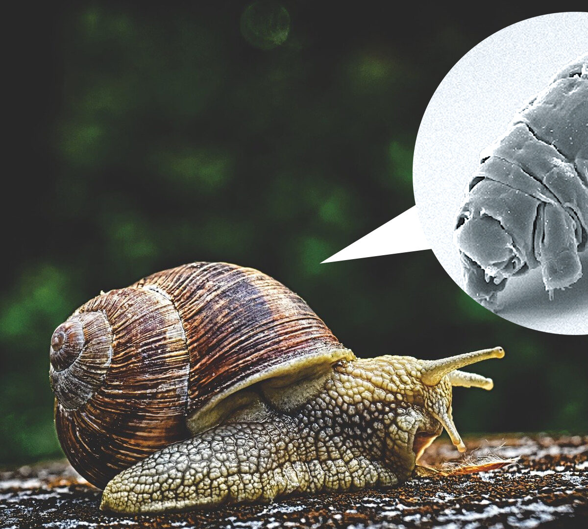 Les tardigrades chevauchent des escargots. // Source : Pixabay/wikimédias/montage