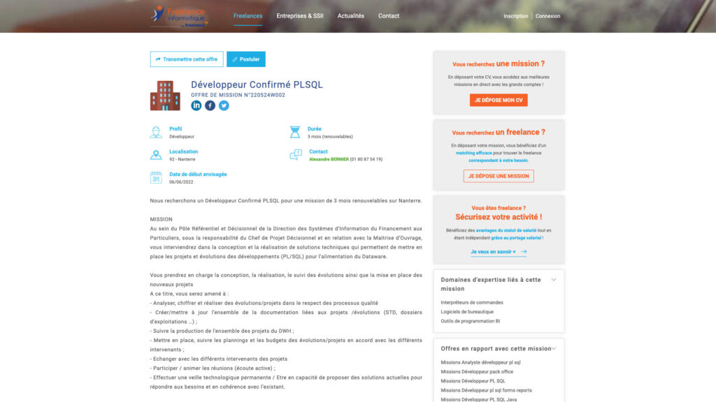 Voici comment sont présentées les missions // Source : Freelance-informatique.fr Voici comment sont présentées les missions // Source : Freelance-informatique.fr