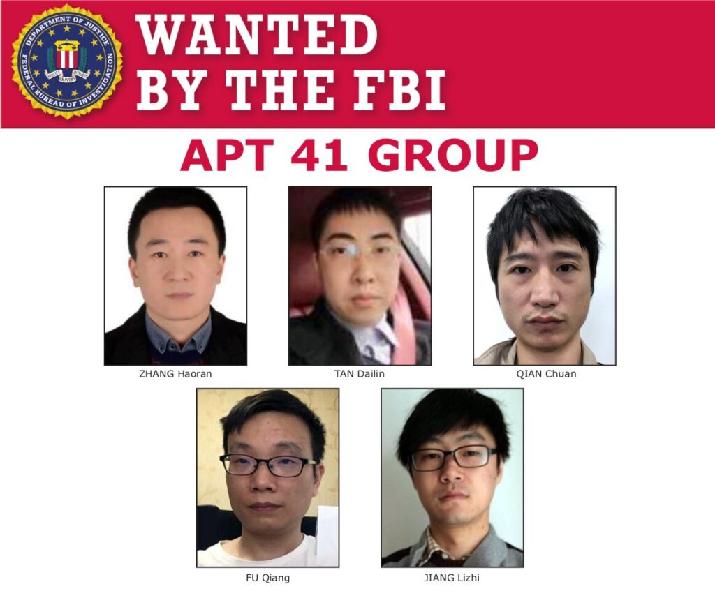 Des membres du groupe de cyberespionnage Winnti. // Source : FBI