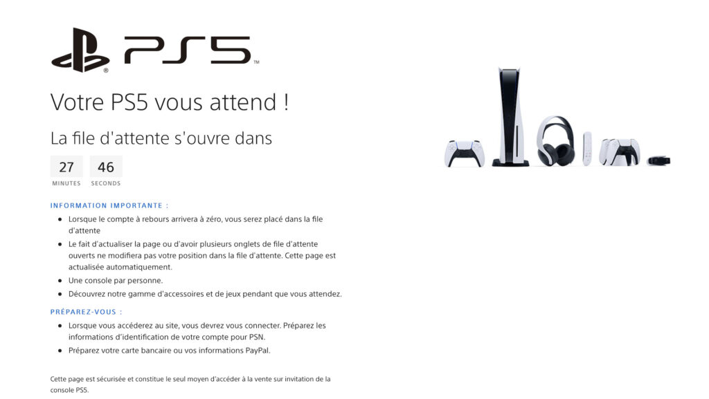 Achat d'une PS5 via une vente privée Sony // Source : Capture d'écran