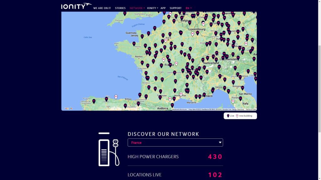 Réseau de recharge IONITY en mai 2022 // Source : capture du site Ionity