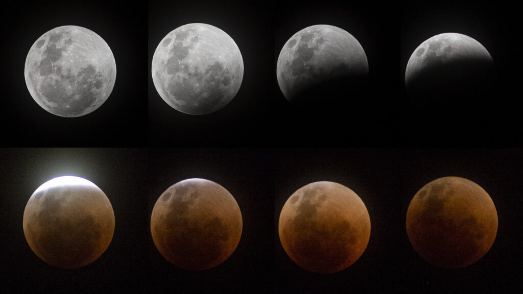 Étapes de l'éclipse lunaire. // Source : Flickr/CC/Sergio Otarola (photo recadrée)