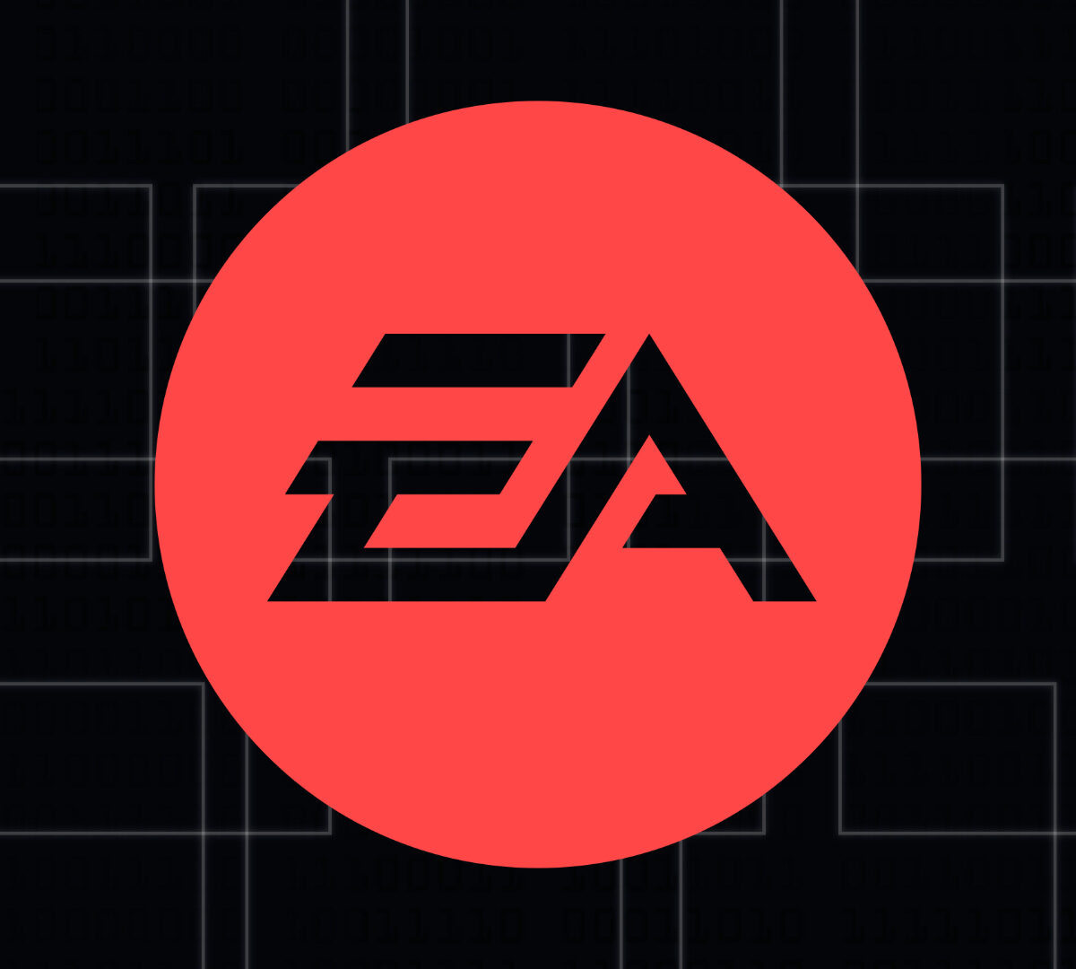 Logo EA. // Source : Wikimedia/Electronic Arts ; fond Nino Barney pour Numerama, montage.