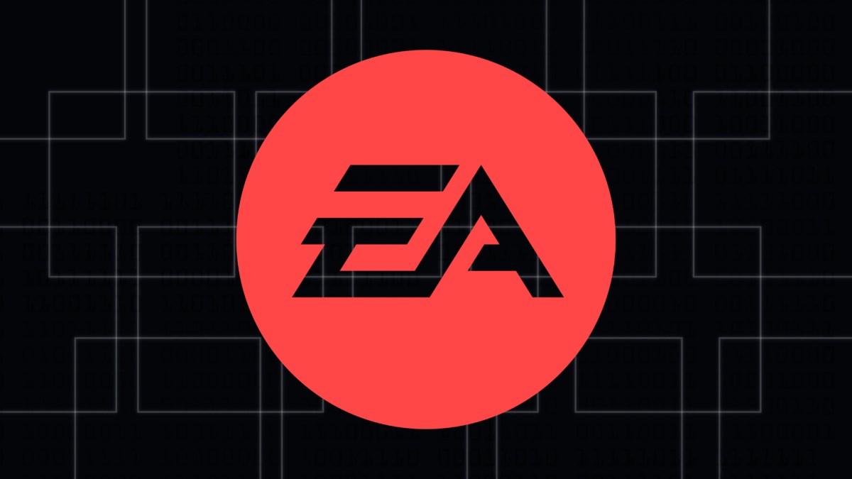 Logo EA. // Source : Wikimedia/Electronic Arts ; fond Nino Barney pour Numerama, montage.