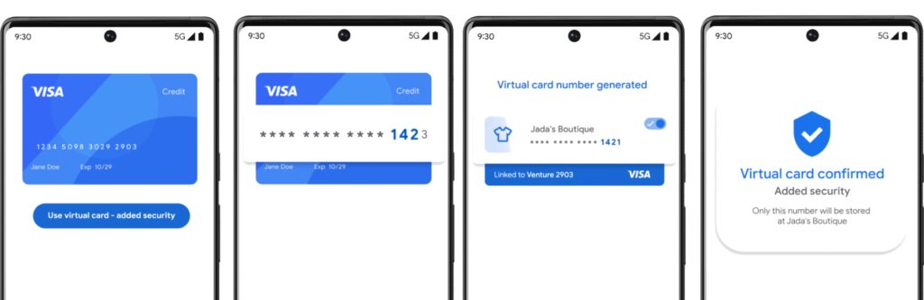 Virtual Cards affiche une animation lorsqu'il change vos coordonnées bancaires. // Source : Google