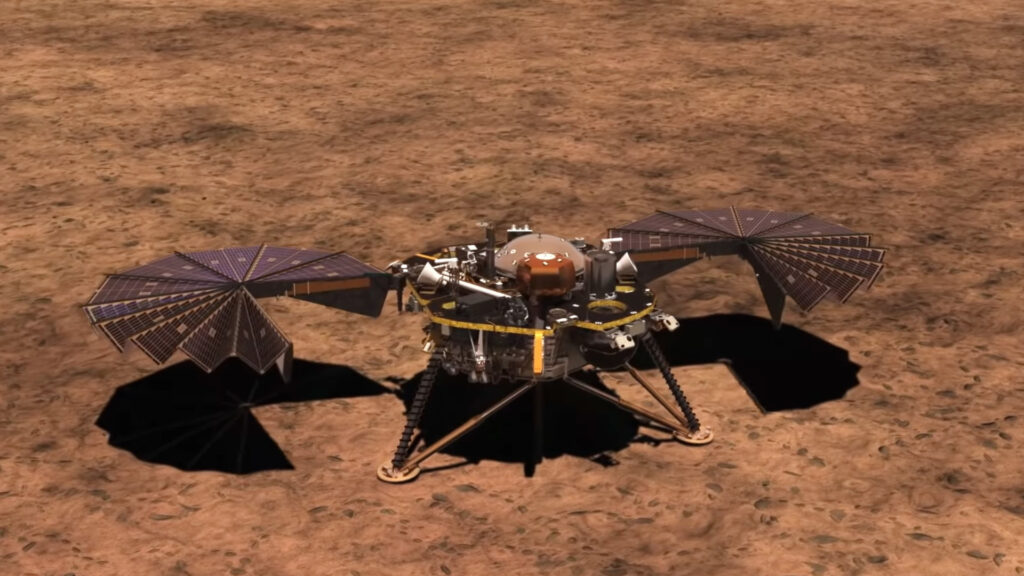 InSight déployant ses panneaux solaires, animation. // Source : Capture d'écran YouTube Nasa JPL