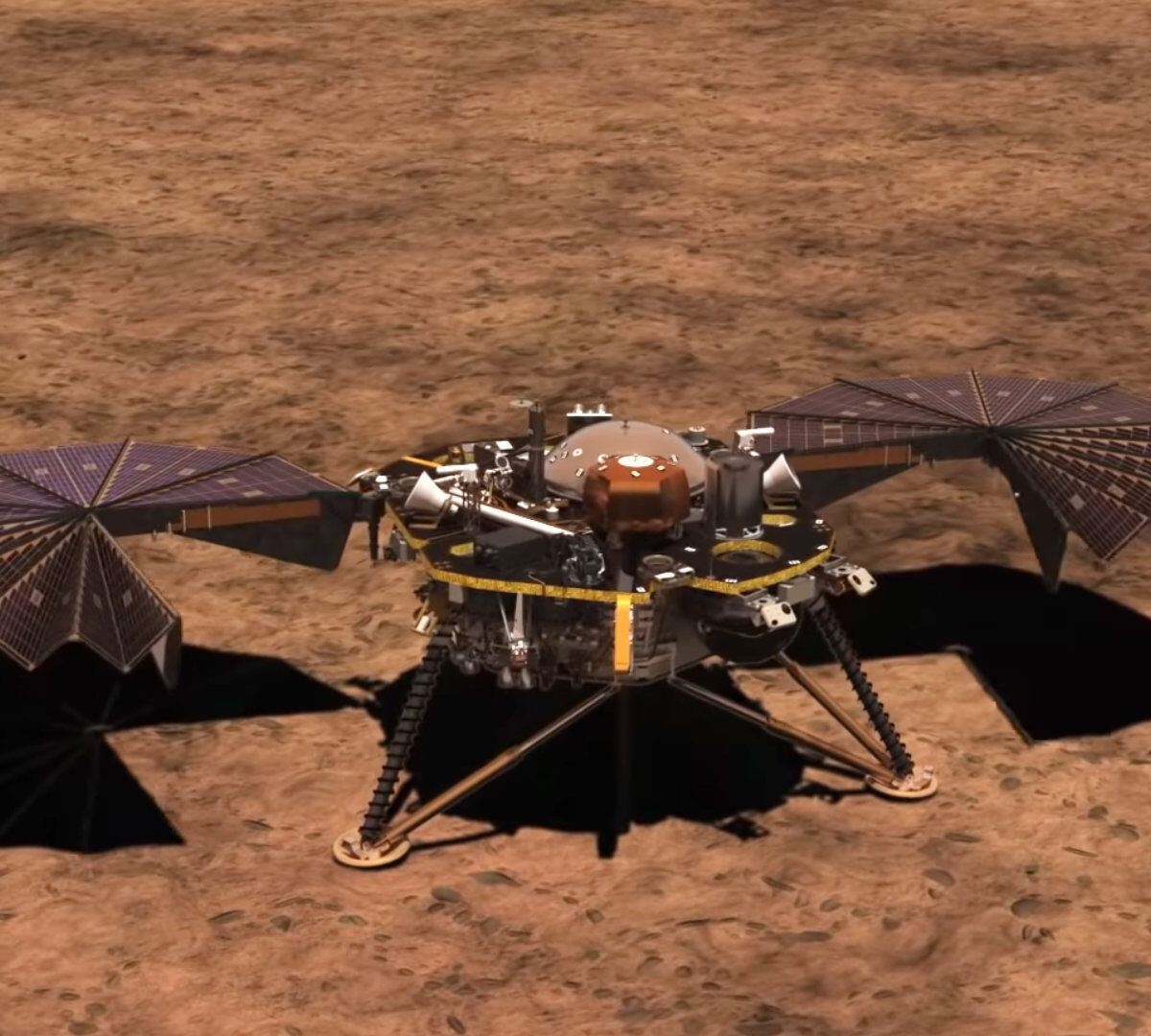 InSight déployant ses panneaux solaires, animation. // Source : Capture d'écran YouTube Nasa JPL