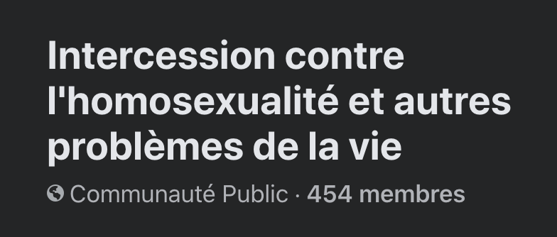 Un groupe tenant des propos homophobes arrive parmi les premiers résultats en tapant « homosexualité » dans Facebook // Source : Capture d'écran Numerama