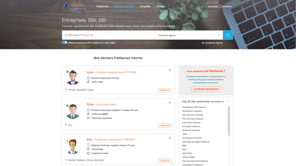 L'interface de Freelance informatique // Source : Freelance-informatique.fr