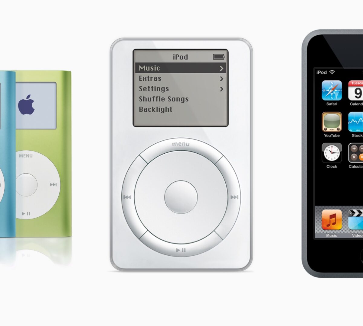 L'iPod mini, l'iPod et l'iPod touch, dans leurs premières versions. // Source : Apple