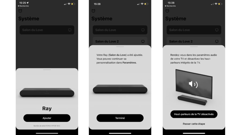 Configuration de la Sonos Ray // Source : Capture d'écran