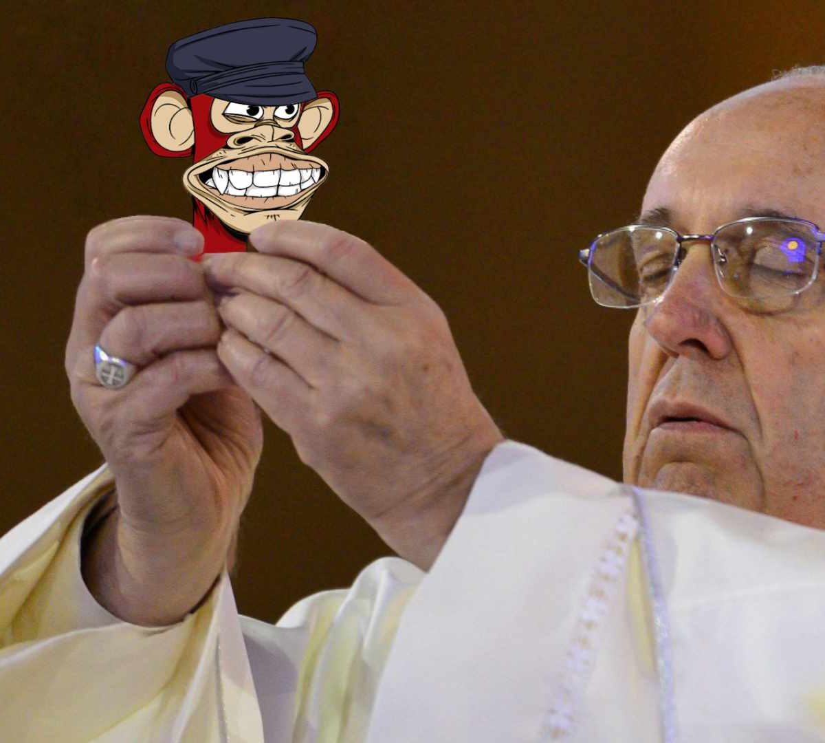 Le Pape avec un NFT de Bored Ape Yacht Club, parce que, pourquoi pas // Source : Numerama