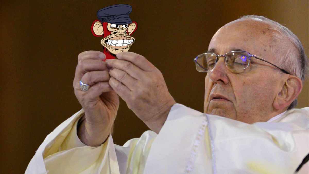 Le Pape avec un NFT de Bored Ape Yacht Club, parce que, pourquoi pas // Source : Numerama