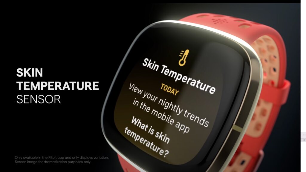 La montre Fitbit Sense peut mesurer la température corporelle. // Source : Fitbit