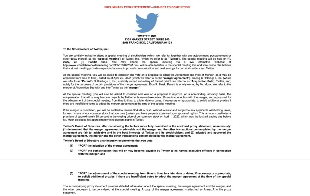 La lettre de Twitter // Source : UNITED STATES SECURITIES AND EXCHANGE COMMISSION