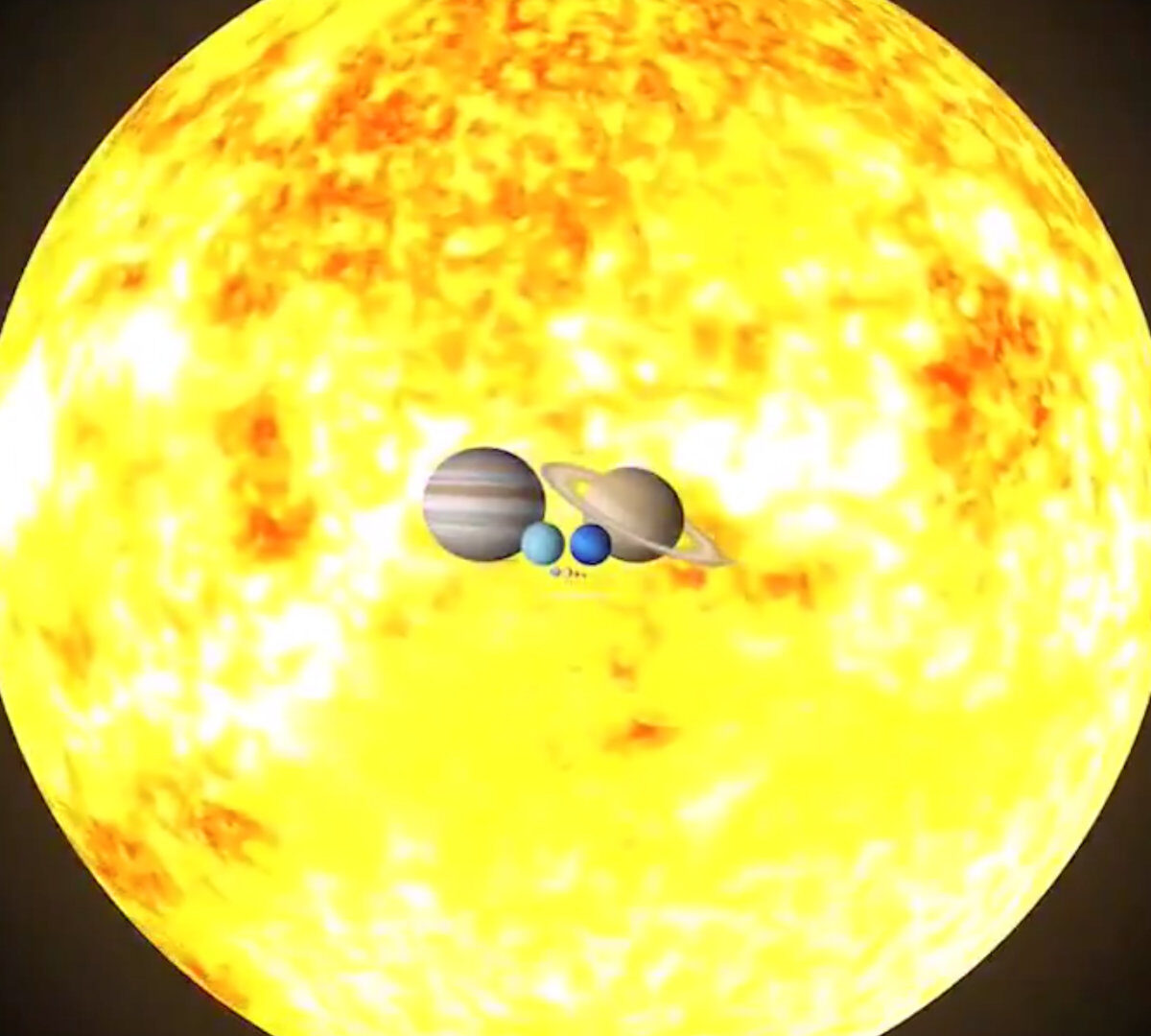 Astres du système solaire à l'échelle de taille. // Source : Via Twitter @physicsJ