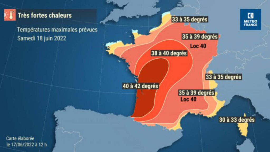 Prévisions pour la journée du samedi 18 juin 2022. // Source : Via Twitter @meteofrance