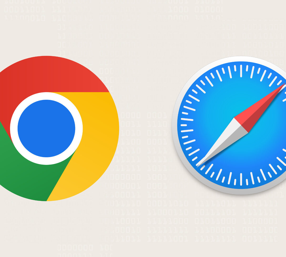 Chrome et Safari. // Source : Wikimedia/CC/Chrome ; Wikimedia/CC/Apple Inc ; fond Numerama