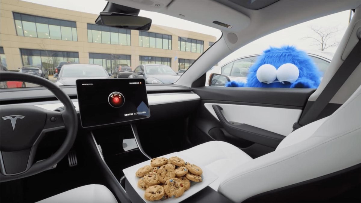 Mode Sentinelle des Tesla avec Cookie Monster // Source : Capture d'écran Tesla