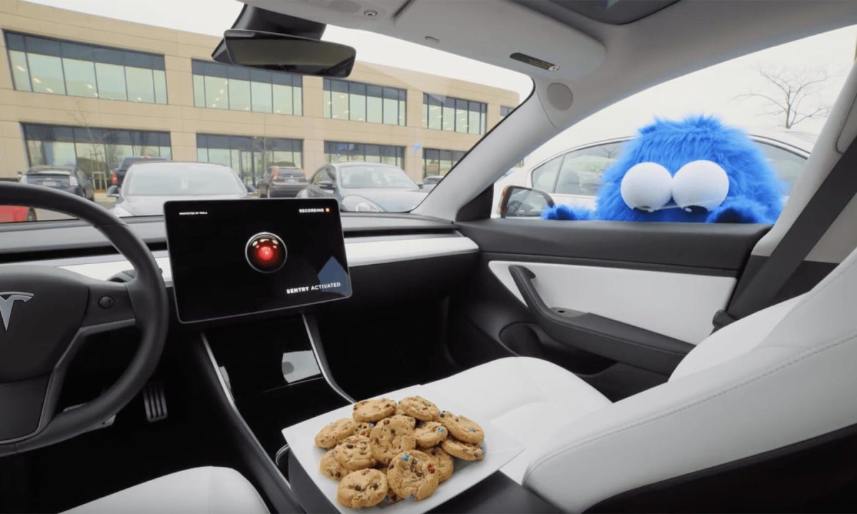 Mode Sentinelle des Tesla avec Cookie Monster // Source : Capture d'écran Tesla