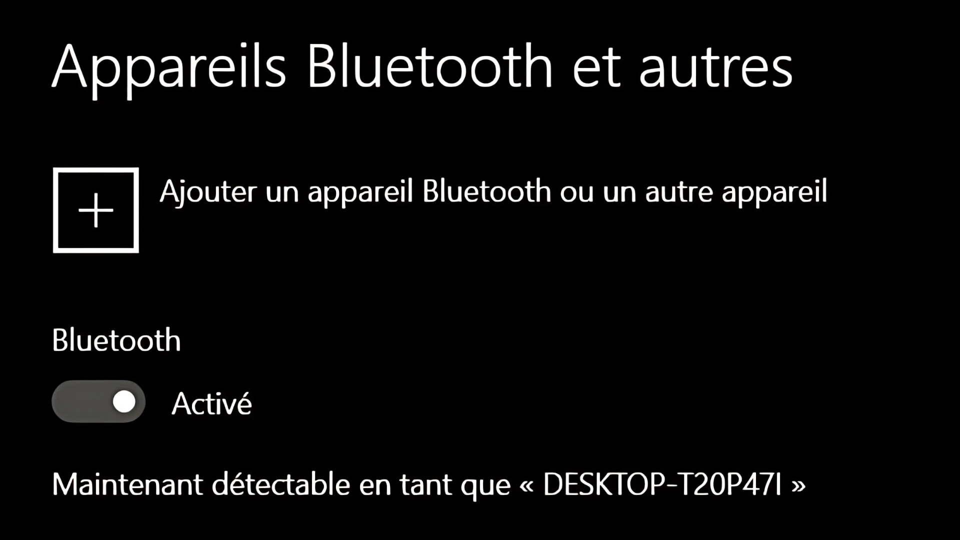 Gestionnaire des appareils Bluetooth Windows // Source : Capture d'écran