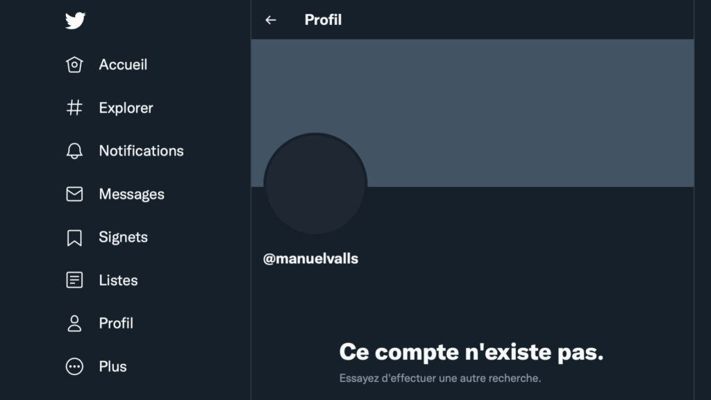 « Ce compte n'existe pas. » // Source : Capture d'écran Twitter, le 6 juin 2022.