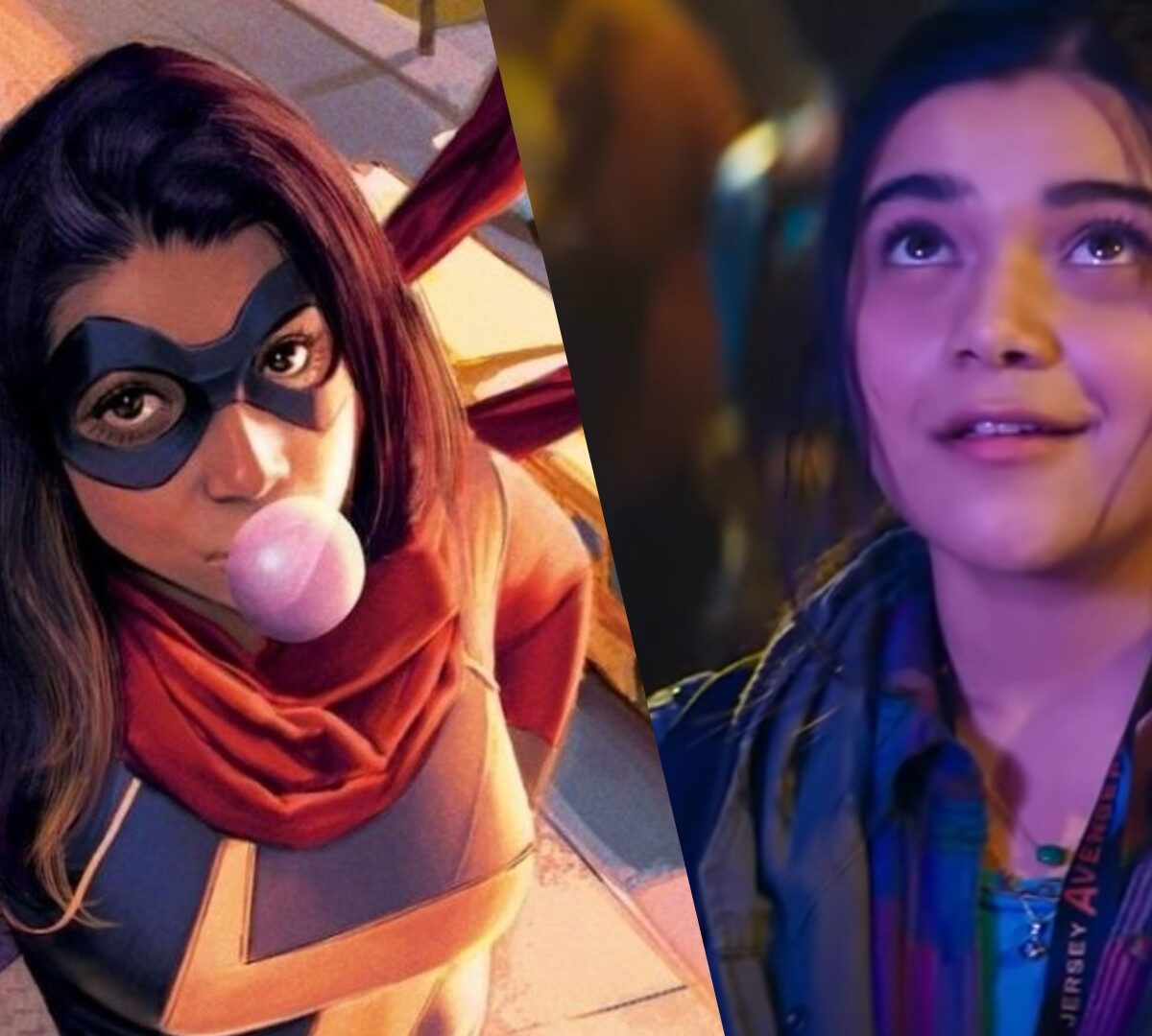 Miss Marvel dans les comics vs. Miss Marvel dans la série Disney+. // Source : Marvel / Montage Numerama