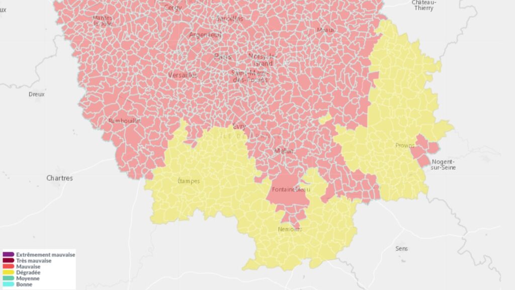 Carte de l'ozone dans la région parisienne IDF au 17 juin 2022. // Source : AirParif