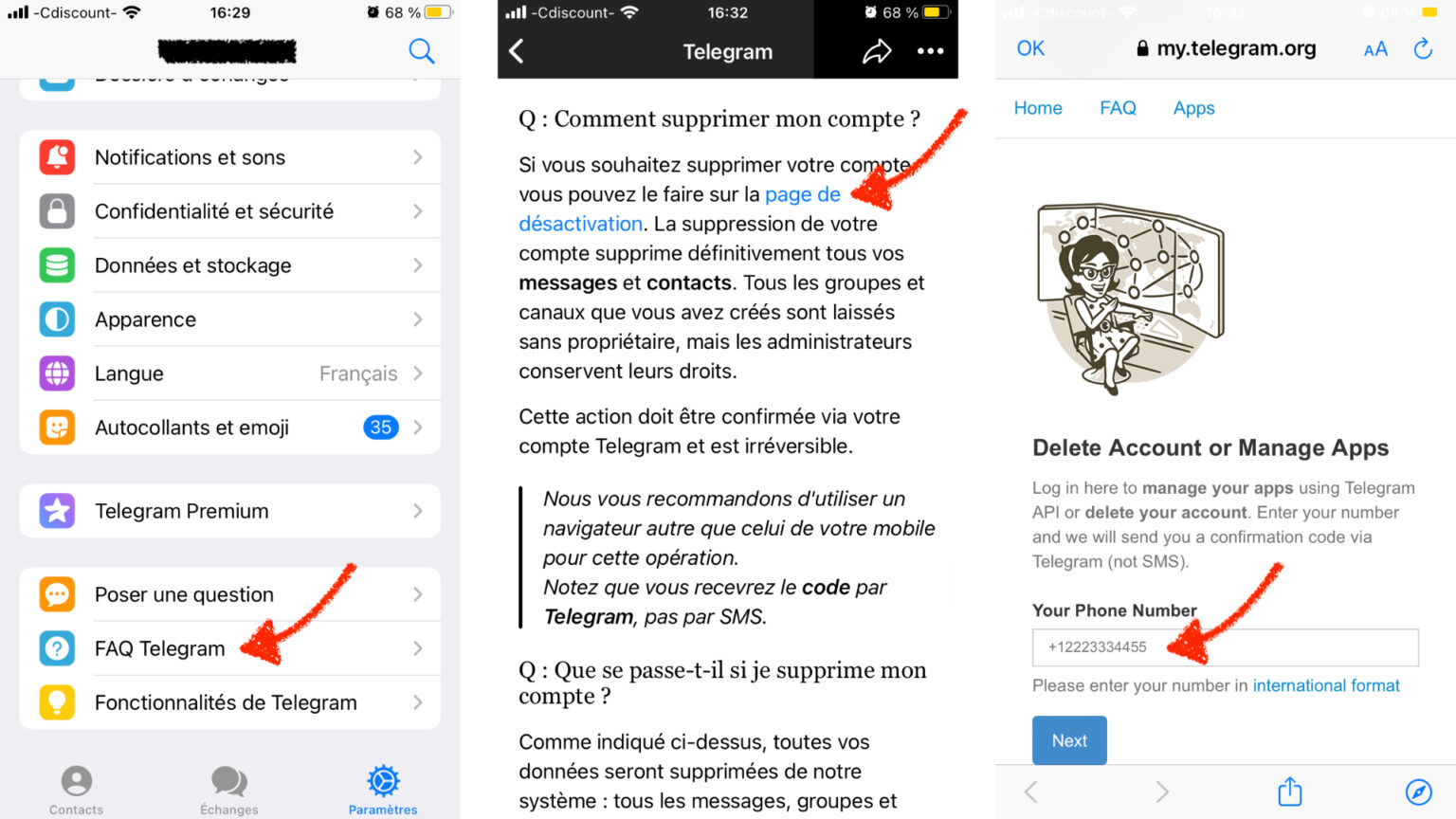 comment fermer le compte telegram