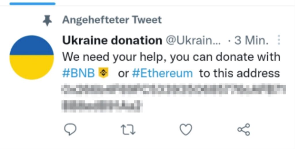 Un compte se faisait passer pour une véritable organisation aidant l'Ukraine // Source : Chainabuse