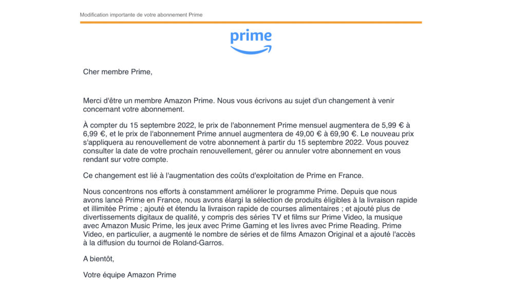 Rise in the price of Amazon Prime in France