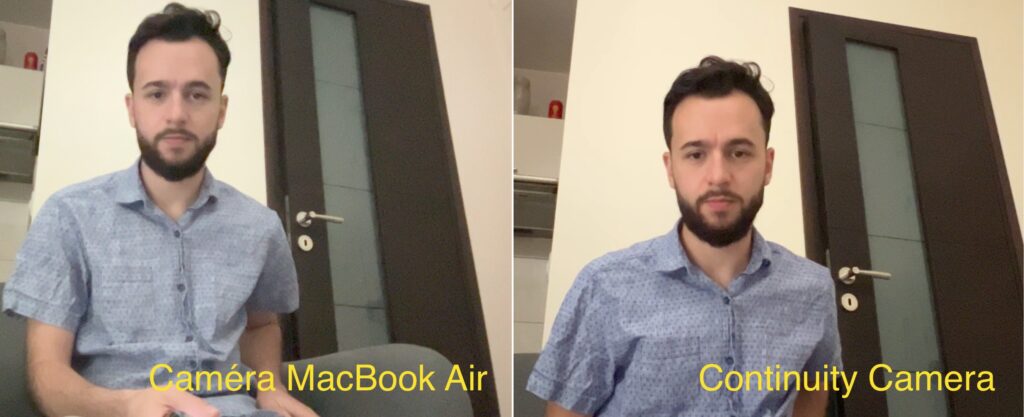 La webcam 1080p du MacBook Air à gauche, Continuity Camera à droite. // Source : Numerama