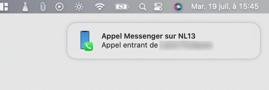 Quand une notification importante arrive sur l'iPhone, c'est le Mac qui l'affiche. // Source : Capture Numerama Quand une notification importante arrive sur l'iPhone, c'est le Mac qui l'affiche. // Source : Capture Numerama