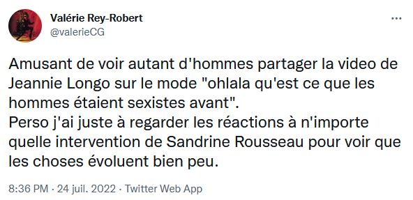 Valérie Rey-Robert est autrice (elle fait référence à un extrait d'une émission TV datant de 1987, où la cycliste Jeannie Longo subit des critiques misogynes de confrères)