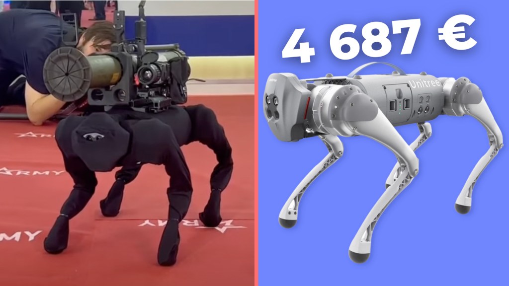 un robot chinois équipé d'une arme // Source : YouTube / Numerama